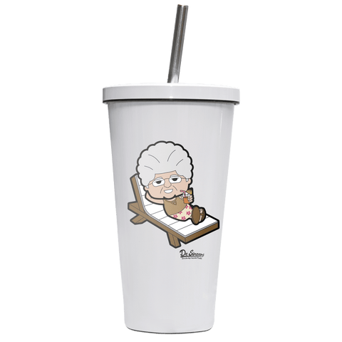 Die Oid Sinzerin Summer Edition Edelstahl Trinkbecher mit Strohhalm 480ml Weiss Krottenkopf Front
