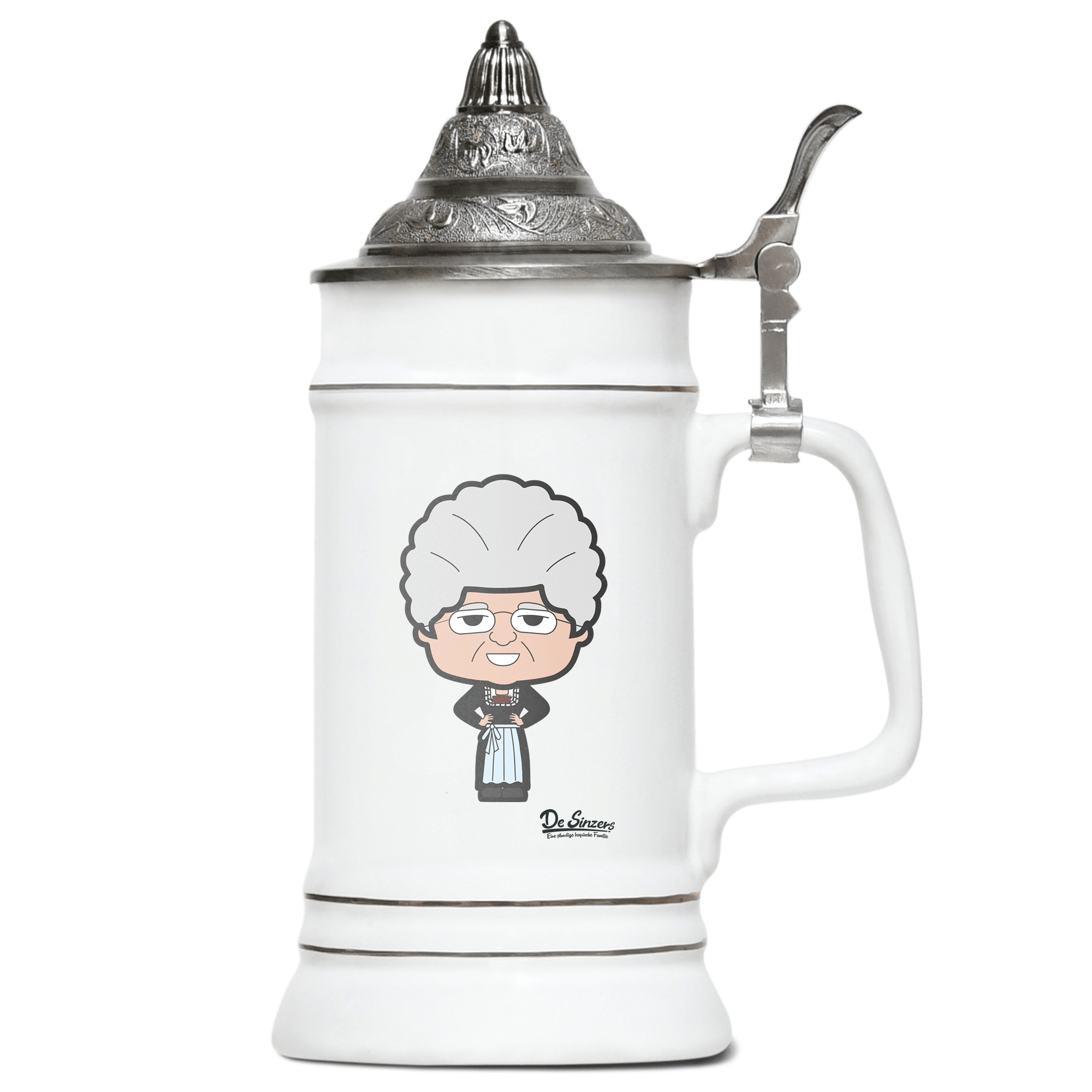 Die Oid Sinzerin Trachtenverein Bierkrug 500ml Weiss mit Spitzdeckel Wendelstein Front