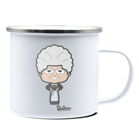 Die Oid Sinzerin Trachtenverein Emaille Tasse 375ml Weiss Silber Kampenwand Front