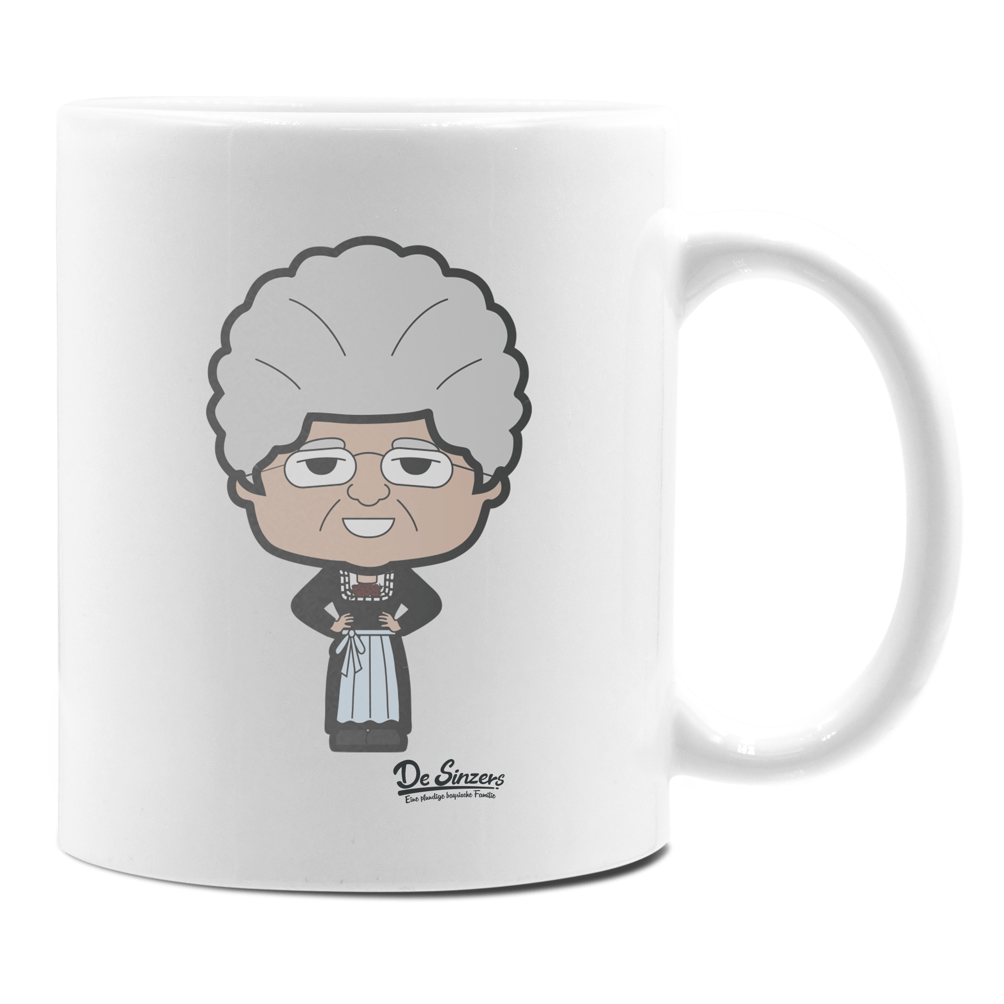 Die Oid Sinzerin Trachtenverein Keramik Kaffeetasse 330ml Weiss Rampoldplatte Front