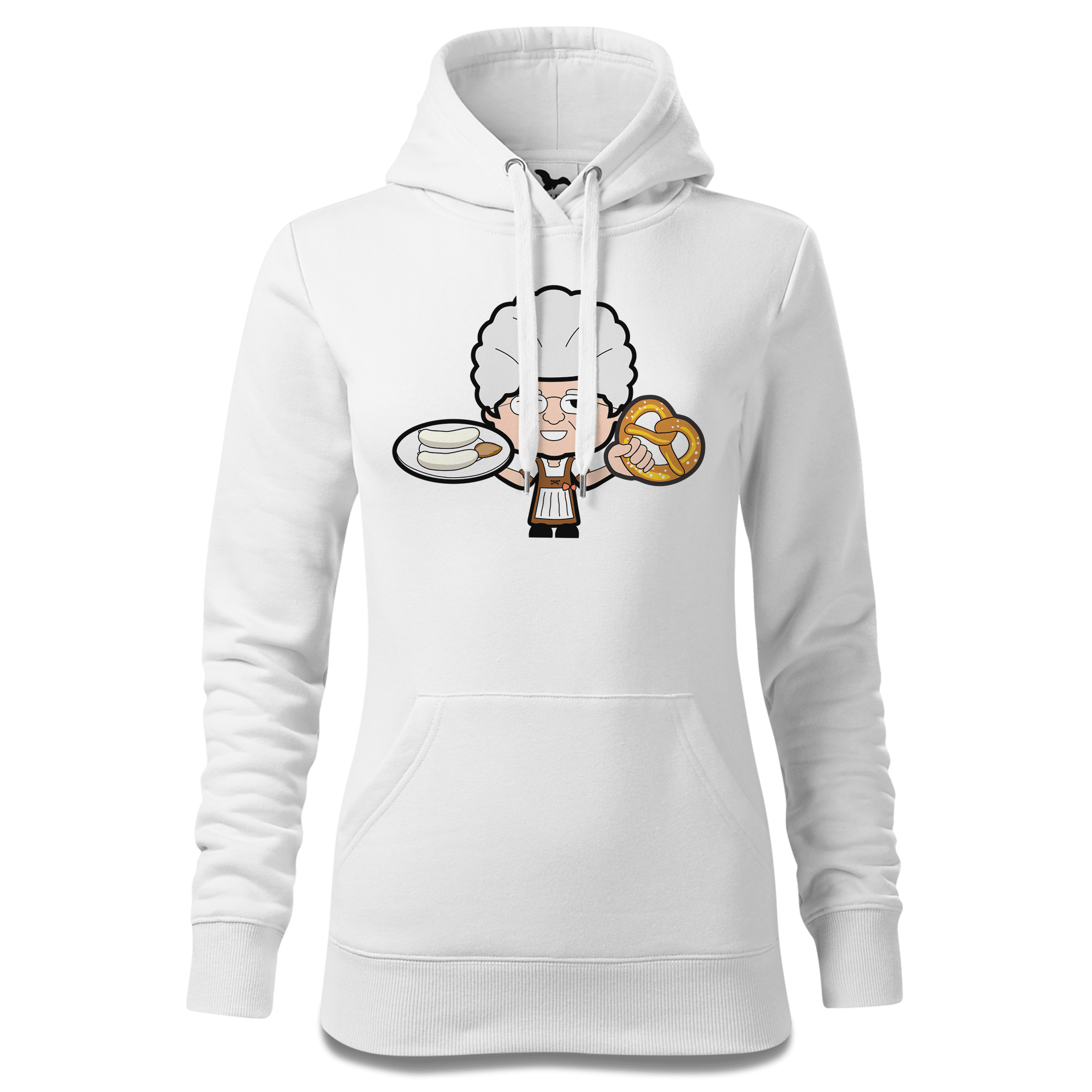Die Oid Sinzerin Weißwurscht und Brezn Sweatshirt Hoody Damen Weiss Eckenholz Front