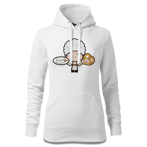 Die Oid Sinzerin Weißwurscht und Brezn Sweatshirt Hoody Damen Weiss Eckenholz Front