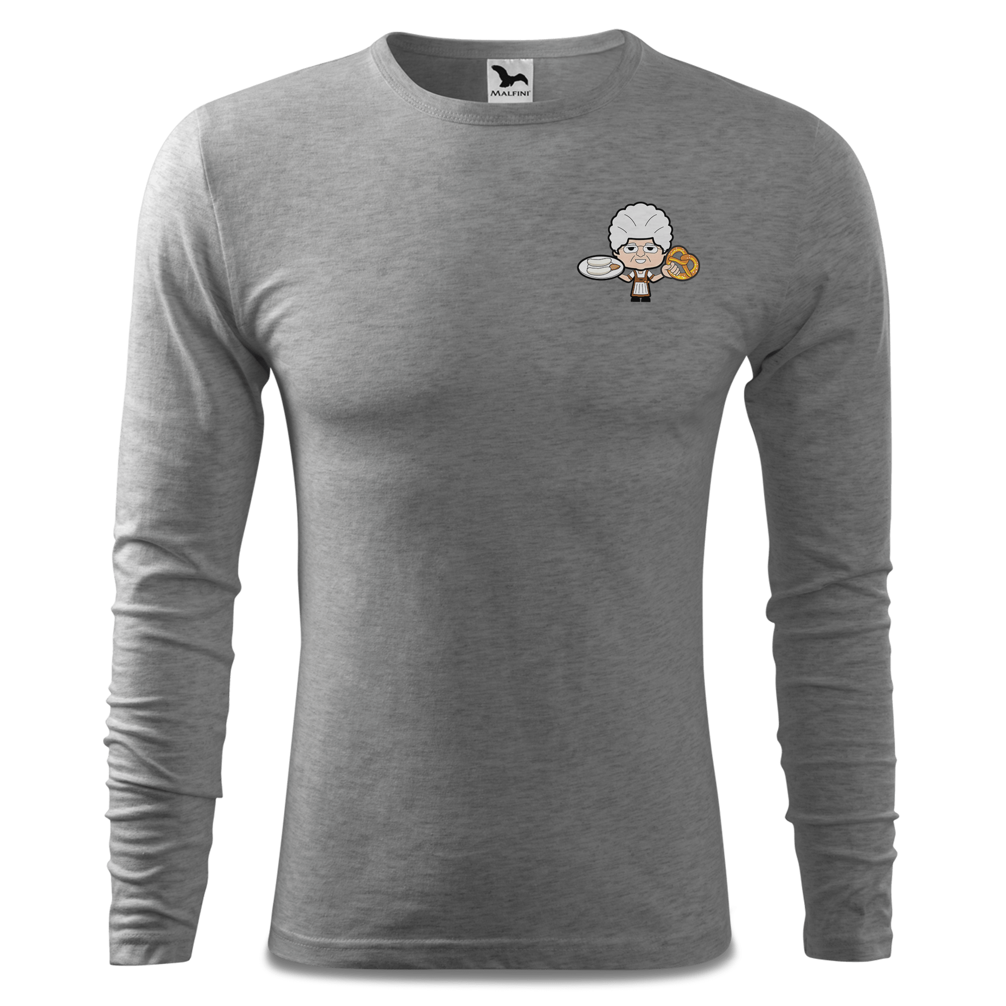 Die Oid Sinzerin Weisswurscht und Brezn Longsleeve Fitted Herren Grau Meliert Haidholzen Front
