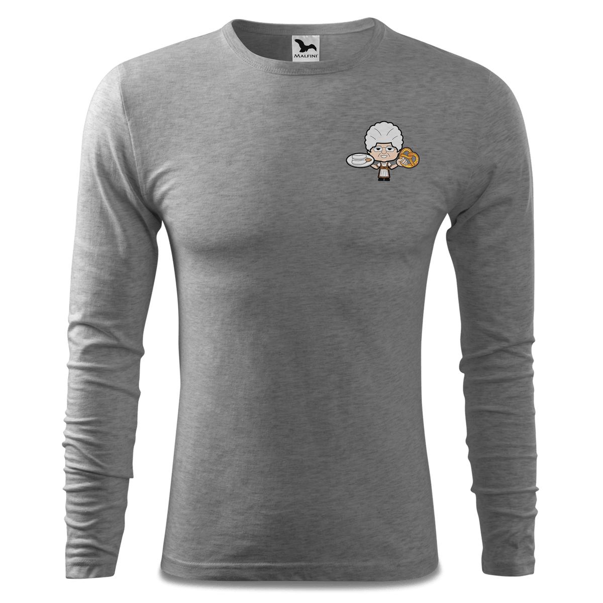 Die Oid Sinzerin Weisswurscht und Brezn Longsleeve Fitted Herren Grau Meliert Haidholzen Front