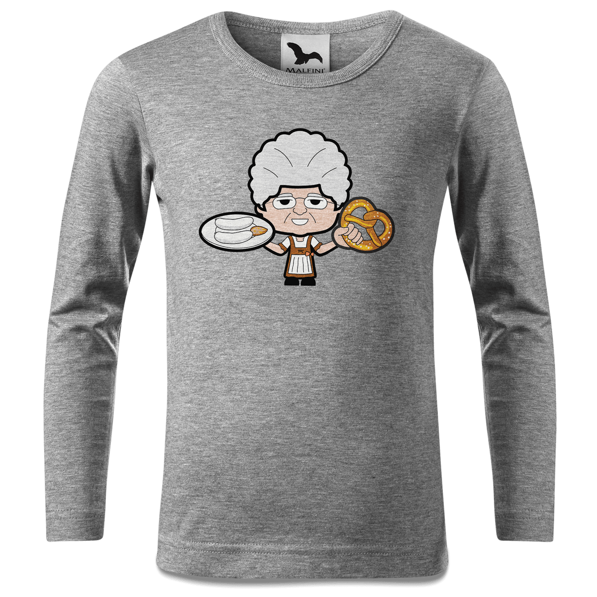 Die Oid Sinzerin Weisswurscht und Brezn Longsleeve Kinder Grau Meliert Waldering Front