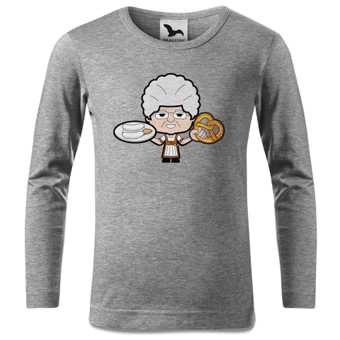 Die Oid Sinzerin Weisswurscht und Brezn Longsleeve Kinder Grau Meliert Waldering Front