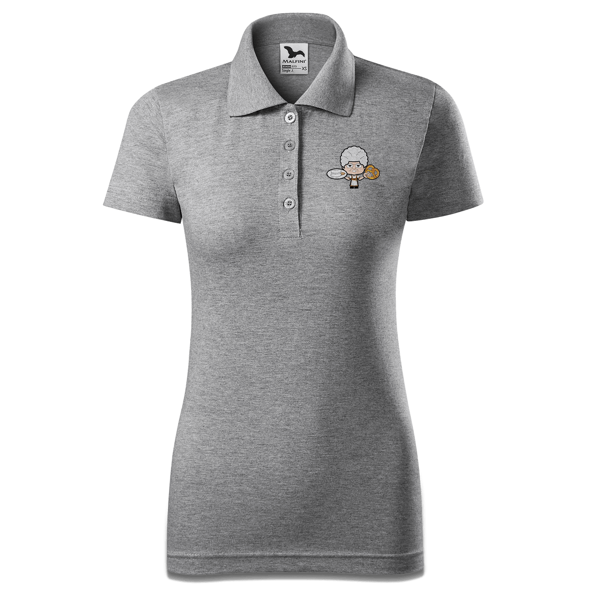 Die Oid Sinzerin Weisswurscht und Brezn Polo Shirt Damen Grau Meliert Lack Front