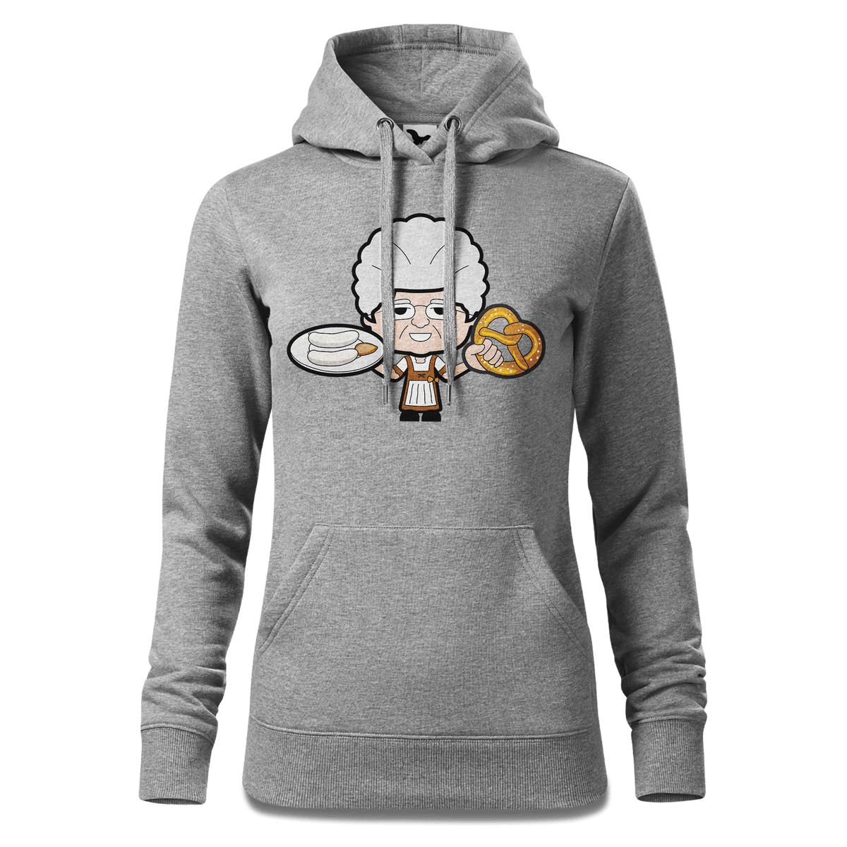 Die Oid Sinzerin Weisswurscht und Brezn Sweatshirt Hoody Damen Grau Meliert Kieling Front