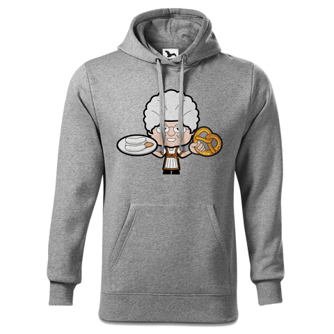 Die Oid Sinzerin Weisswurscht und Brezn Sweatshirt Hoody Herren Grau Meliert Pulvermuehle Front