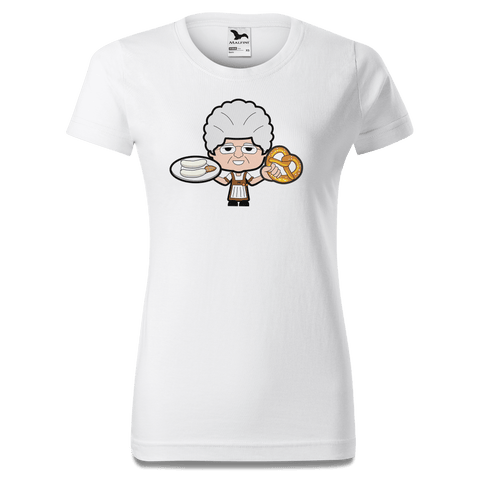 Die Oid Sinzerin Weisswurscht und Brezn T Shirt Damen Weiss Gehering Front