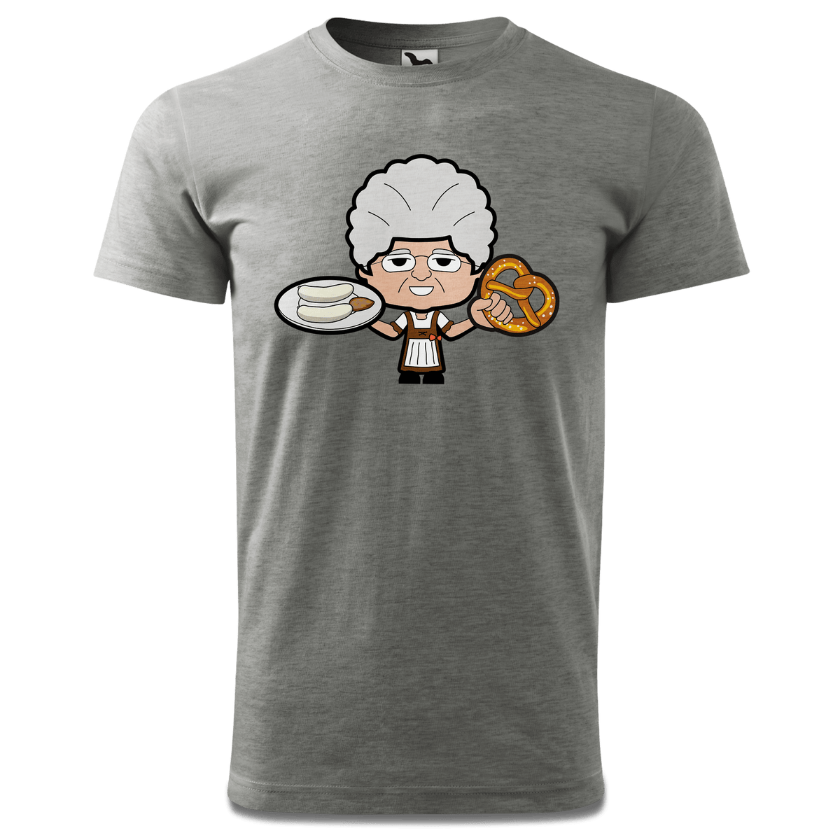 Die Oid Sinzerin Weisswurscht und Brezn T Shirt Herren Grau Meliert Hofau Front