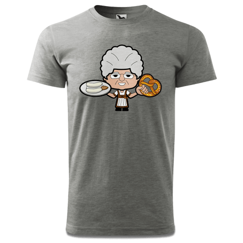 Die Oid Sinzerin Weisswurscht und Brezn T Shirt Herren Grau Meliert Hofau Front