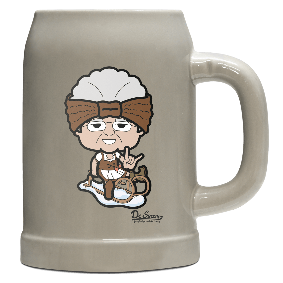 Die Oid Sinzerin Winter Edition Bierkrug 500ml Grau Watzmann Front