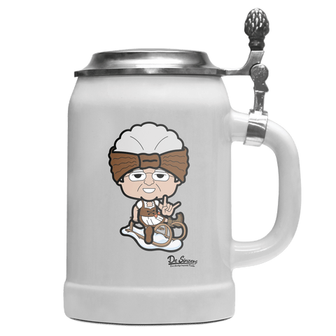 Die Oid Sinzerin Winter Edition Bierkrug 500ml Weiss mit Deckel Wetterspitzen Front