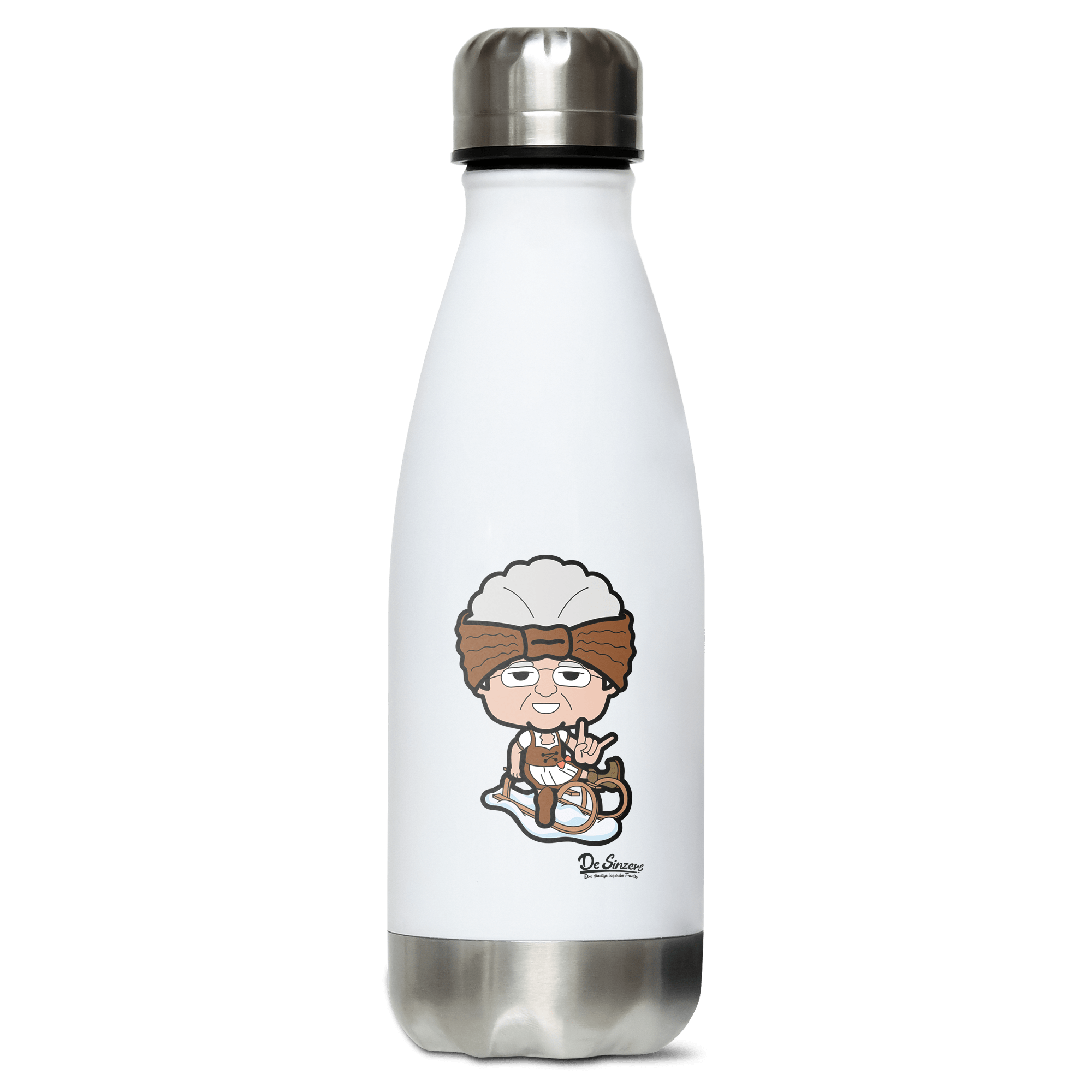 Die Oid Sinzerin Winter Edition Edelstahl Thermoflasche 350ml Weiss Silber Kreuzspitze Front