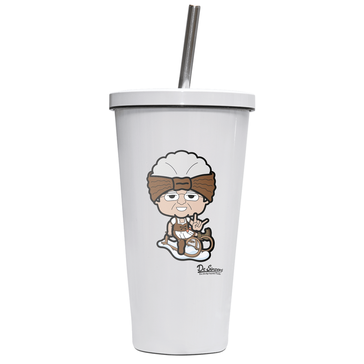 Die Oid Sinzerin Winter Edition Edelstahl Trinkbecher mit Strohhalm 480ml Weiss Krottenkopf Front