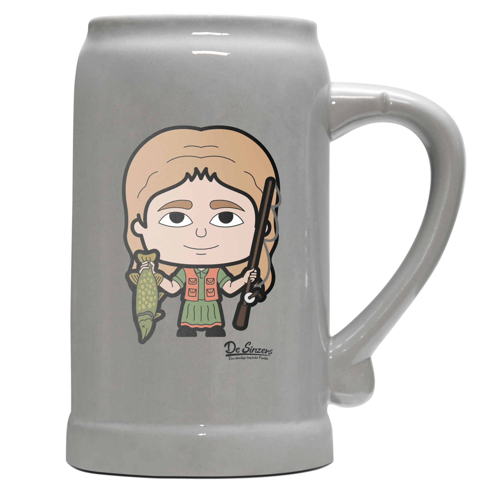 Die Sinzerin Angler Bierkrug 1000ml Grau Zugspitze Front