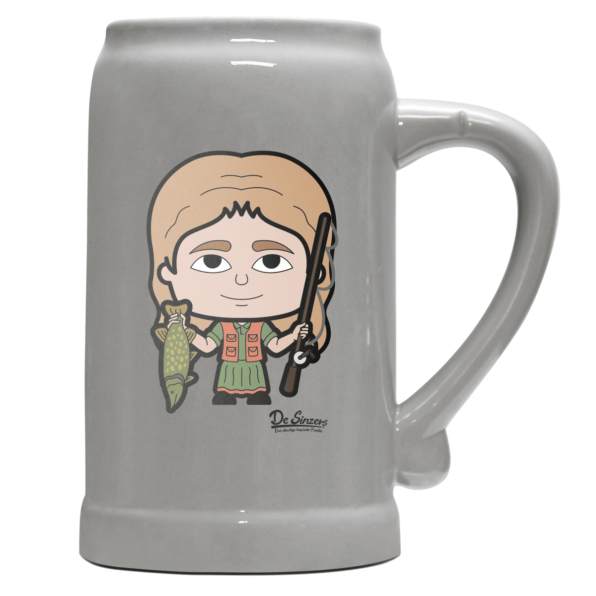 Die Sinzerin Angler Bierkrug 1000ml Grau Zugspitze Front