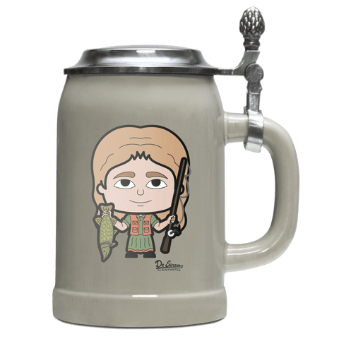 Die Sinzerin Angler Bierkrug 500ml Grau mit Deckel Hocheck Front