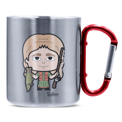 Die Sinzerin Angler Edelstahl Kaffeetasse roter Karabiner 320ml Kitzstein Front