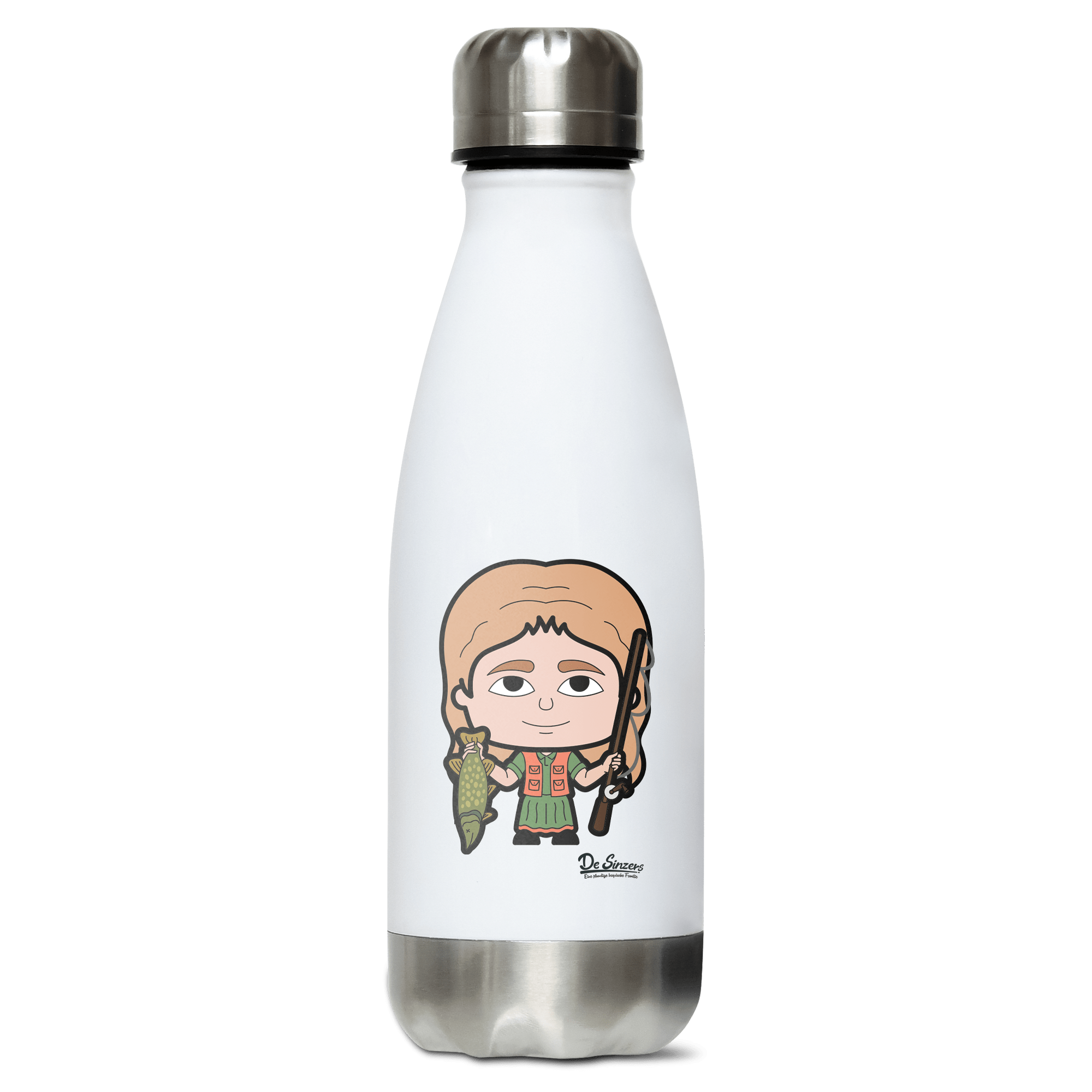 Die Sinzerin Angler Edelstahl Thermoflasche 350ml Weiss Silber Kreuzspitze Front