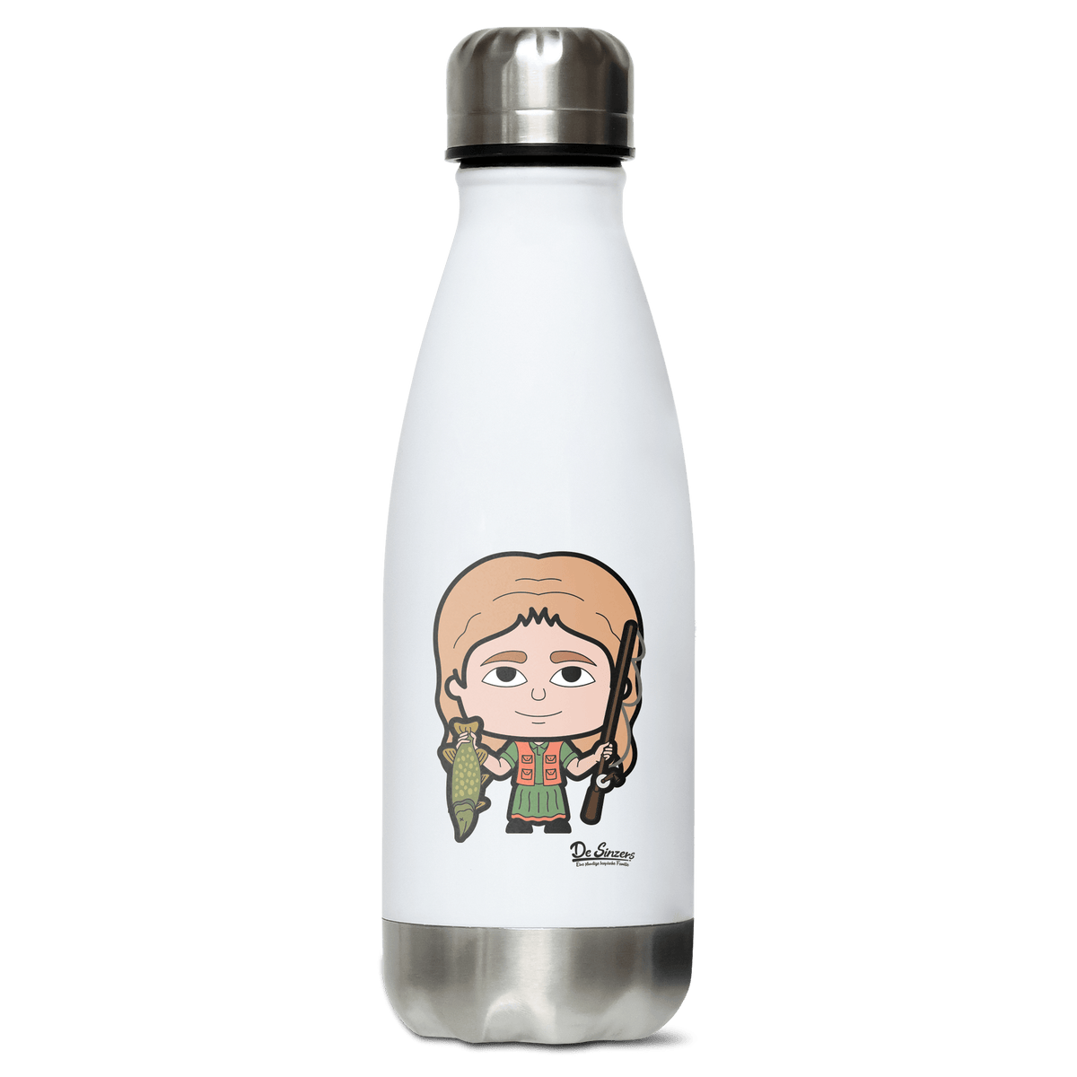 Die Sinzerin Angler Edelstahl Thermoflasche 350ml Weiss Silber Kreuzspitze Front