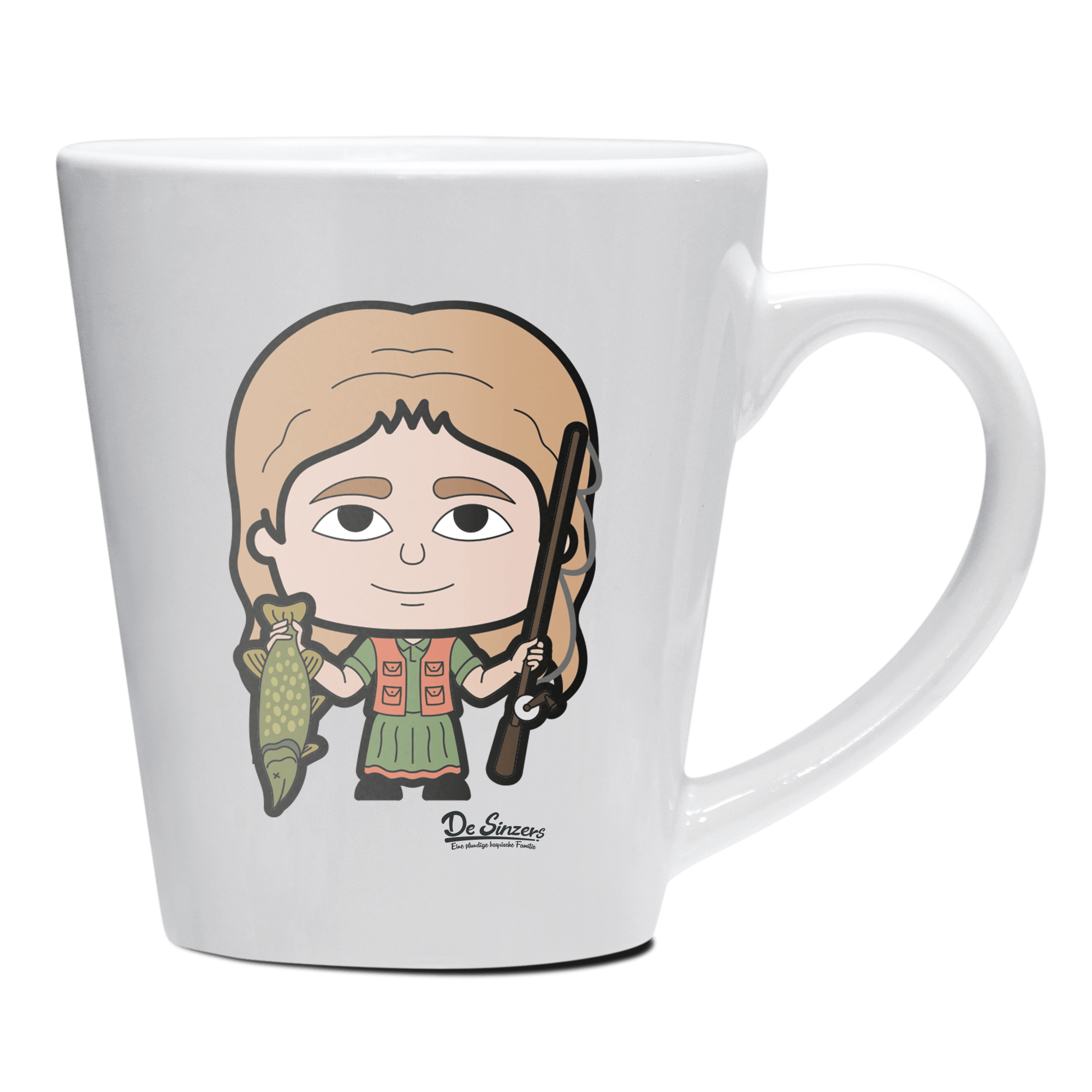 Die Sinzerin Angler Keramik Kaffeetasse 200ml Weiss Herzogstand Front