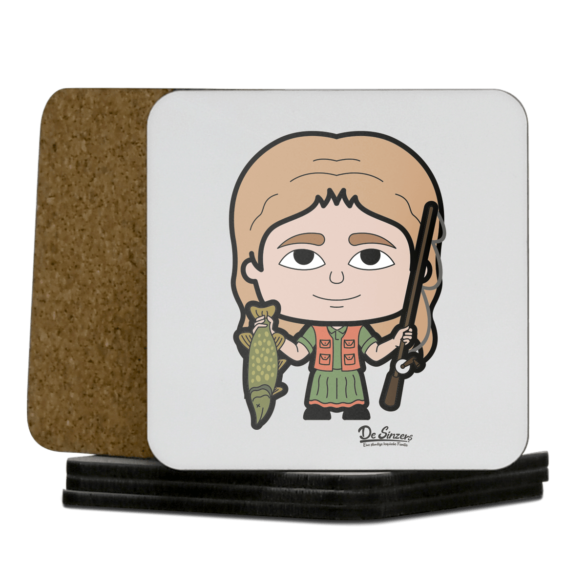 Die Sinzerin Angler Korkuntersetzer 5er Set 95 x 95 mm Weiss Karkopf Front