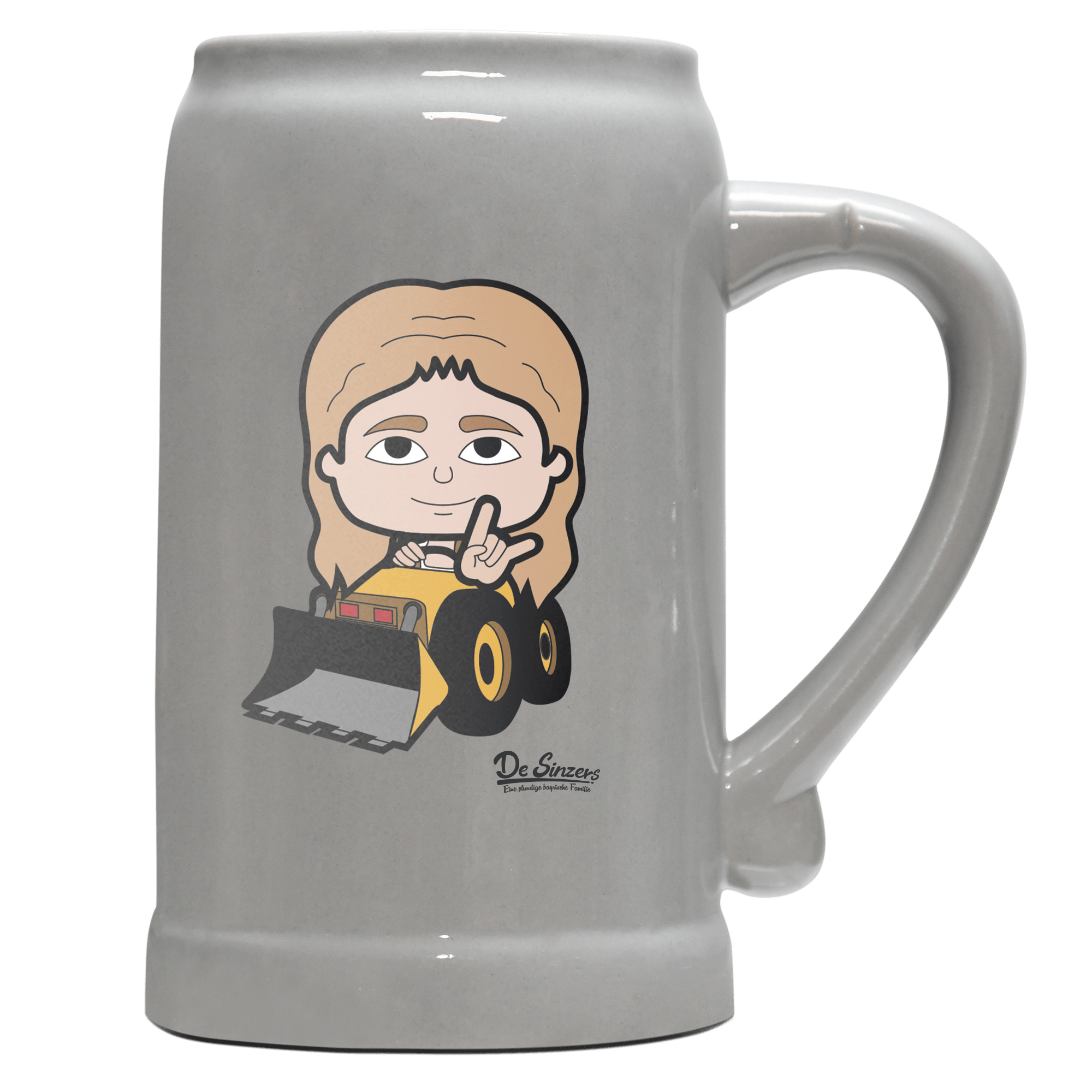 Die Sinzerin Baggerfahrer Bierkrug 1000ml Grau Zugspitze Front