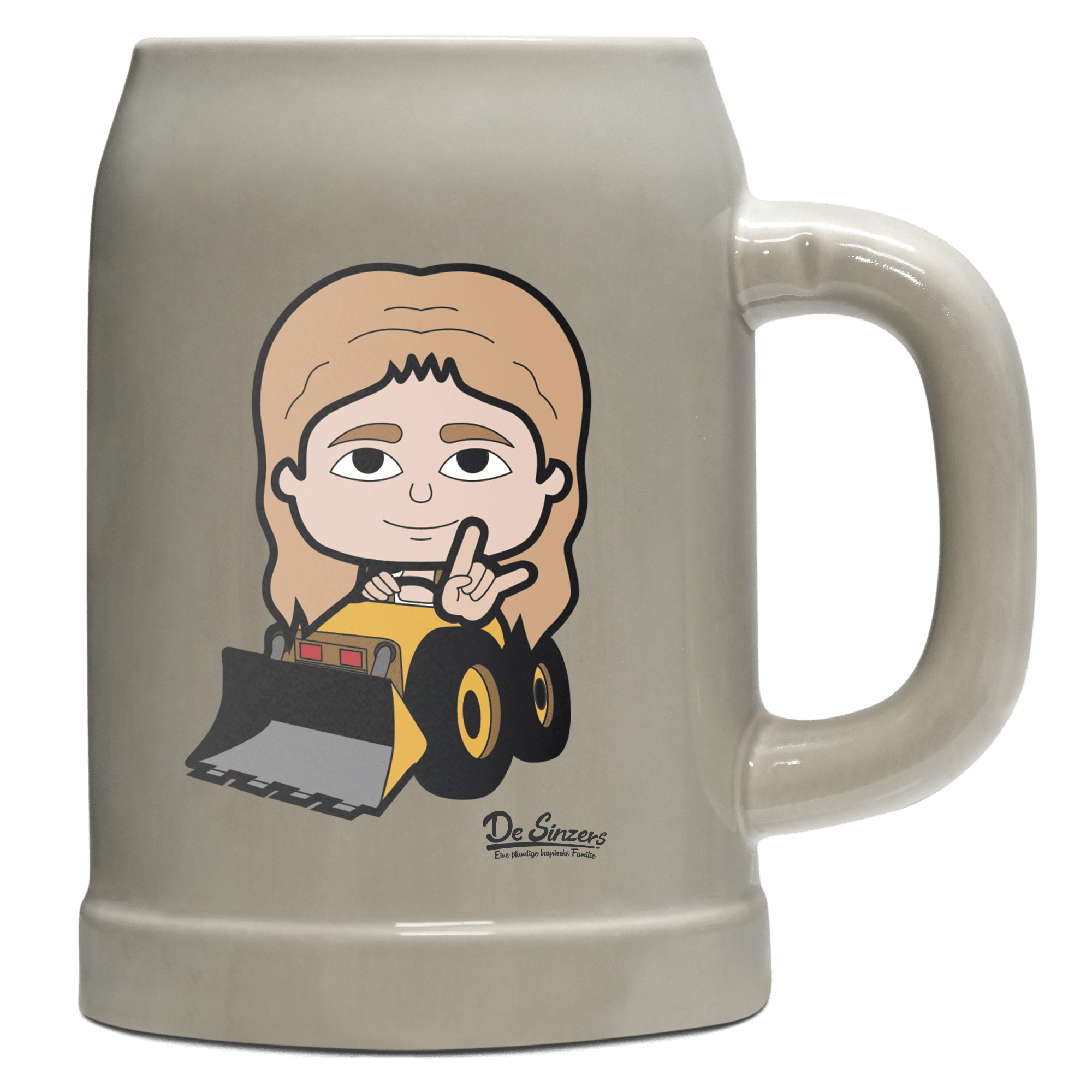 Die Sinzerin Baggerfahrer Bierkrug 500ml Grau Watzmann Front