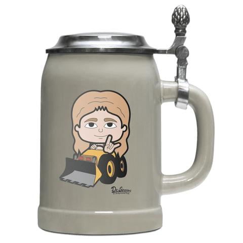 Die Sinzerin Baggerfahrer Bierkrug 500ml Grau mit Deckel Hocheck Front