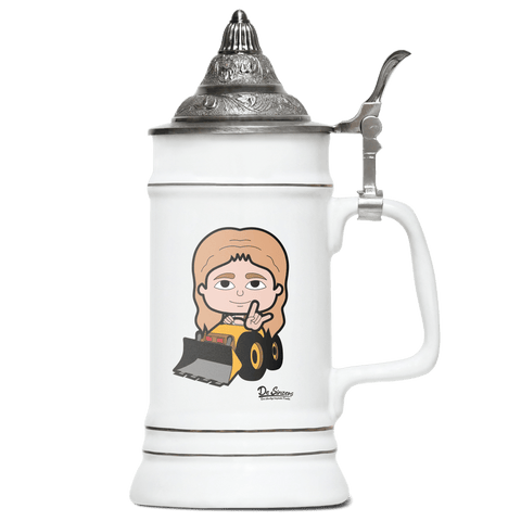 Die Sinzerin Baggerfahrer Bierkrug 500ml Weiss mit Spitzdeckel Wendelstein Front