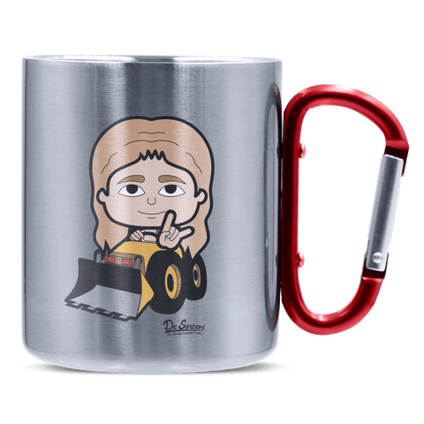 Die Sinzerin Baggerfahrer Edelstahl Kaffeetasse roter Karabiner 320ml Kitzstein Front