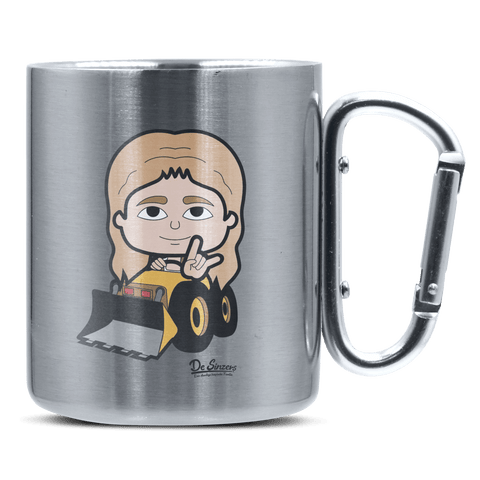 Die Sinzerin Baggerfahrer Edelstahl Kaffeetasse silberer Karabiner 320ml Grosser Traithen Front