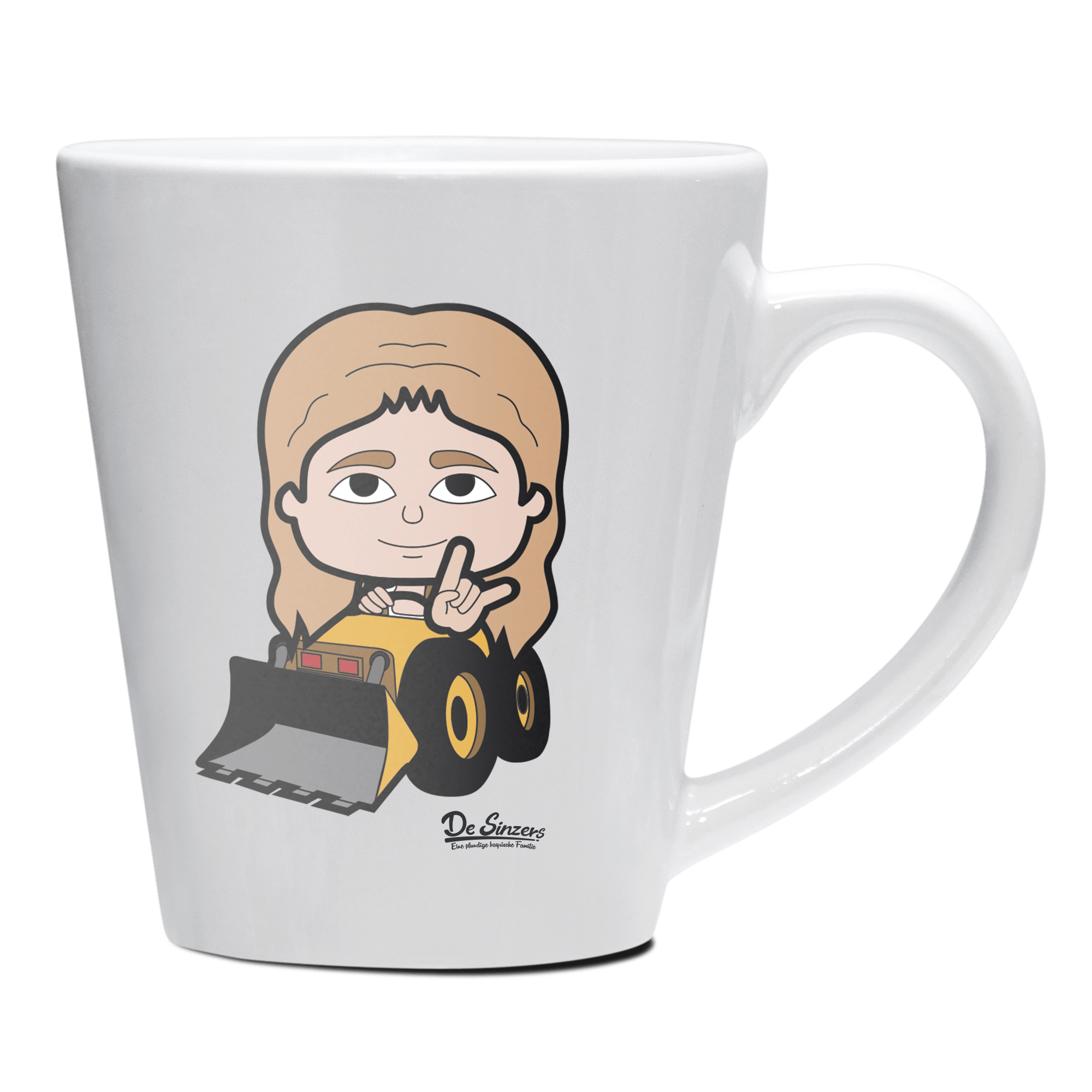Die Sinzerin Baggerfahrer Keramik Kaffeetasse 200ml Weiss Herzogstand Front