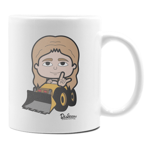 Die Sinzerin Baggerfahrer Keramik Kaffeetasse 330ml Weiss Rampoldplatte Front