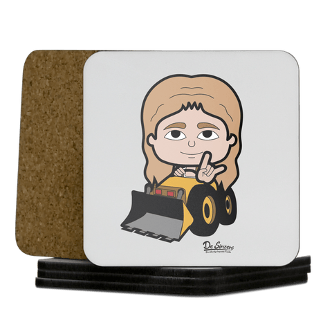 Die Sinzerin Baggerfahrer Korkuntersetzer 5er Set 95 x 95 mm Weiss Karkopf Front