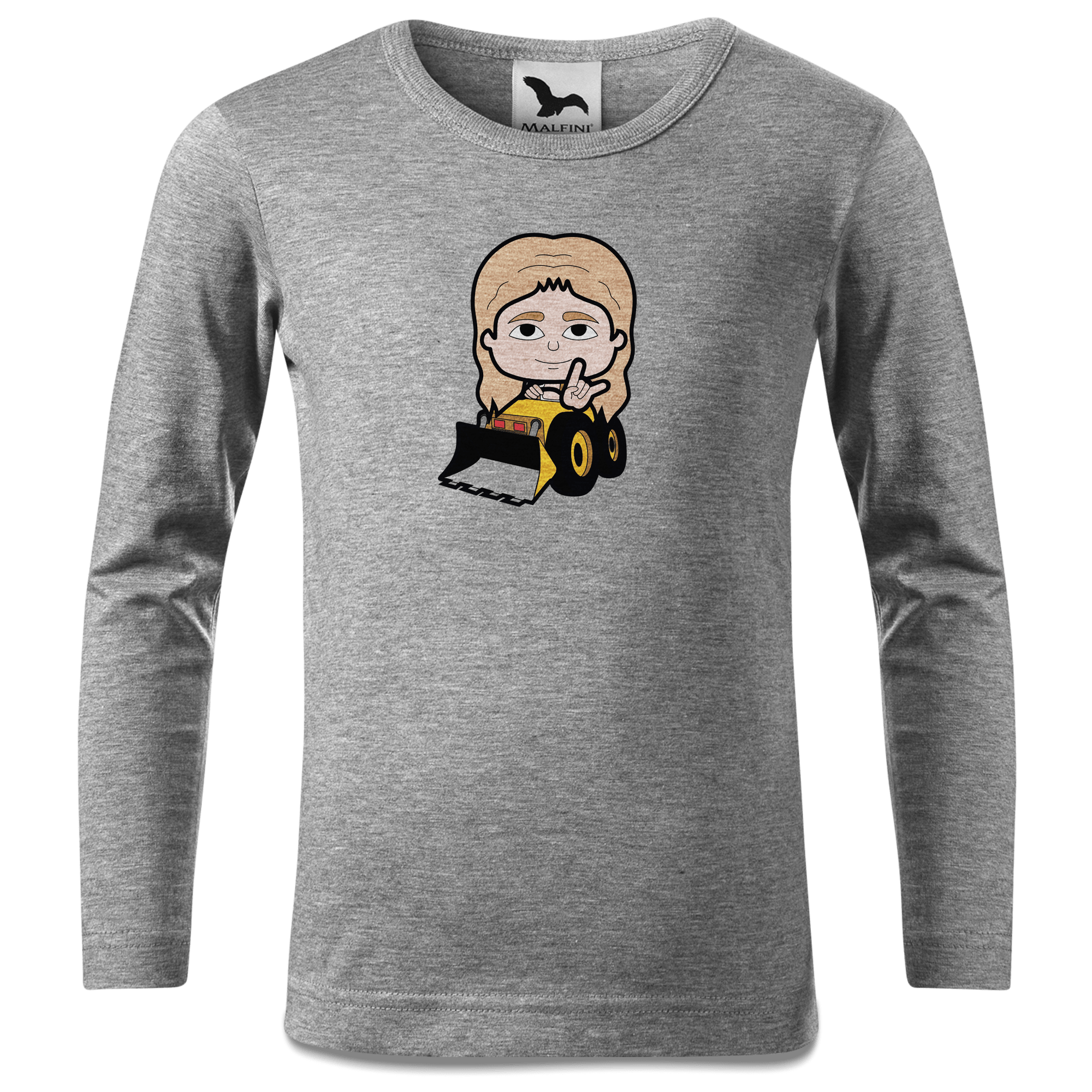 Die Sinzerin Baggerfahrer Longsleeve Kinder Grau Meliert Waldering Front