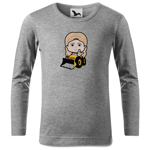 Die Sinzerin Baggerfahrer Longsleeve Kinder Grau Meliert Waldering Front