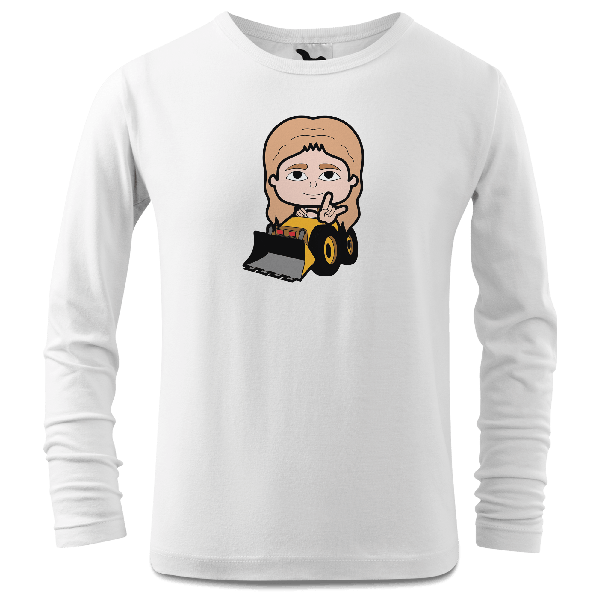 Die Sinzerin Baggerfahrer Longsleeve Kinder Weiss Westerndorf Front