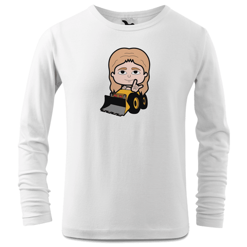 Die Sinzerin Baggerfahrer Longsleeve Kinder Weiss Westerndorf Front