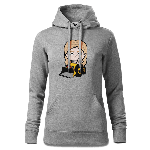 Die Sinzerin Baggerfahrer Sweatshirt Hoody Damen Grau Meliert Kieling Front