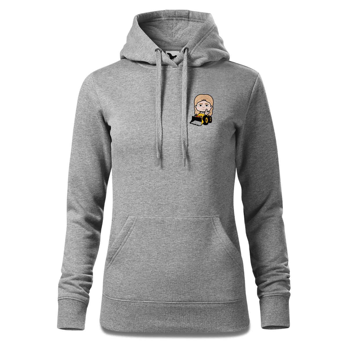 Die Sinzerin Baggerfahrer Sweatshirt Hoody Damen Grau Meliert Kleinholzen Front