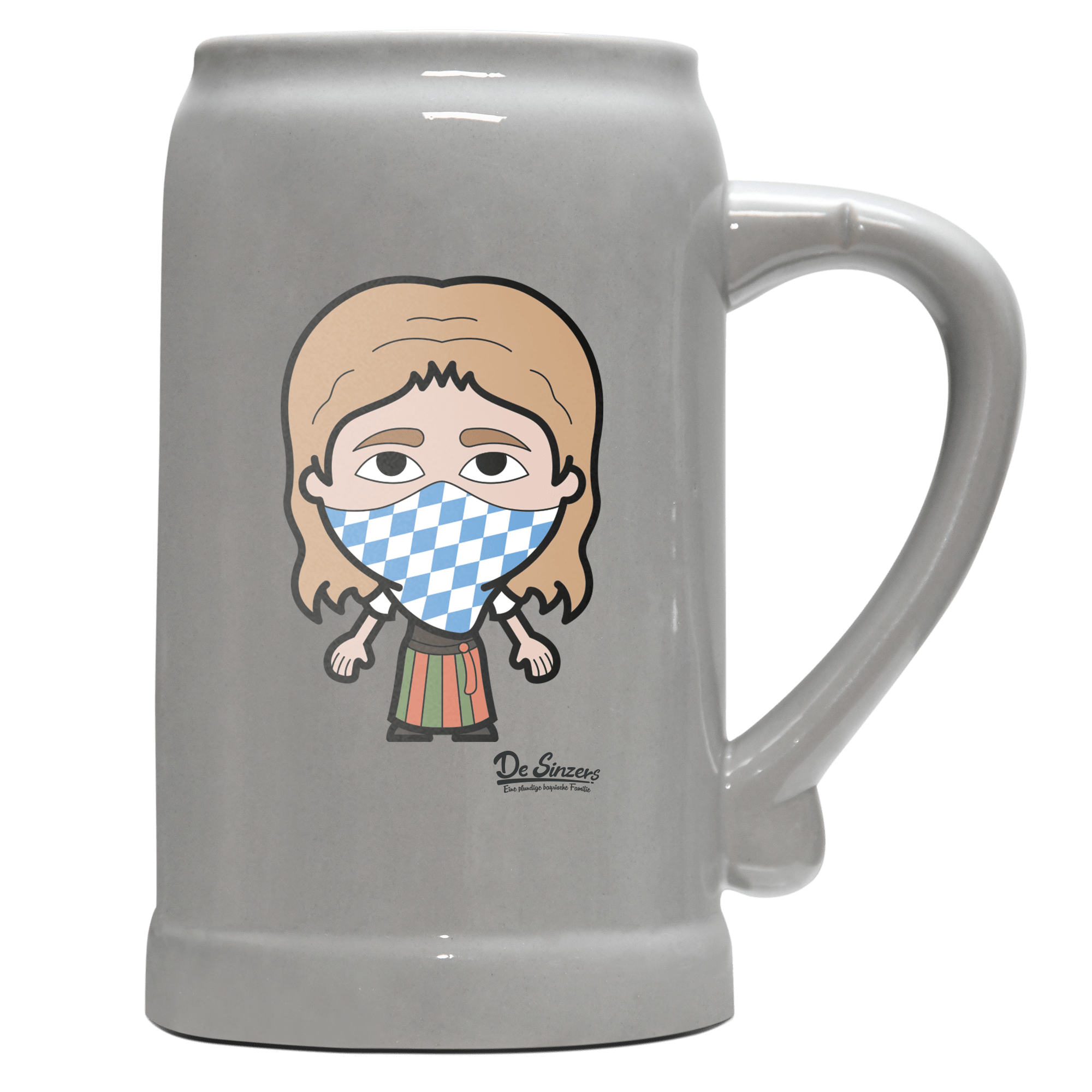 Die Sinzerin Bayrisches Mundtuch Bierkrug 1000ml Grau Zugspitze Front