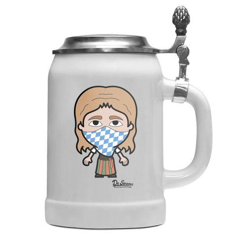Die Sinzerin Bayrisches Mundtuch Bierkrug 500ml Weiss mit Deckel Wetterspitzen Front