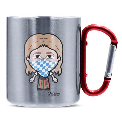 Die Sinzerin Bayrisches Mundtuch Edelstahl Kaffeetasse roter Karabiner 320ml Kitzstein Front