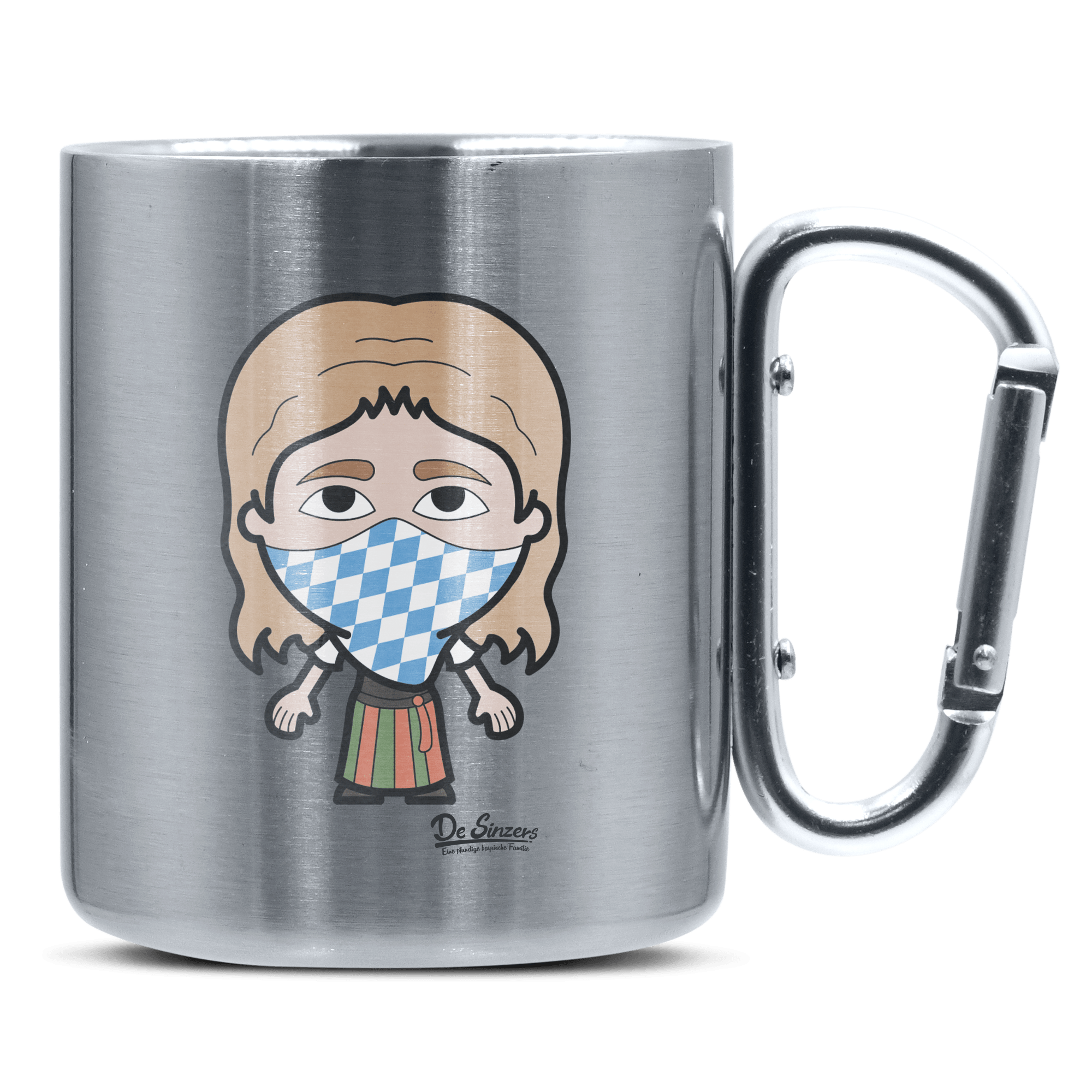 Die Sinzerin Bayrisches Mundtuch Edelstahl Kaffeetasse silberer Karabiner 320ml Grosser Traithen Front