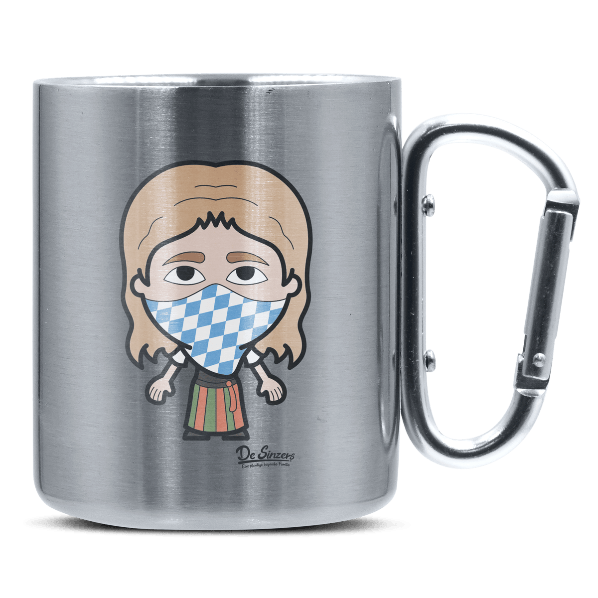 Die Sinzerin Bayrisches Mundtuch Edelstahl Kaffeetasse silberer Karabiner 320ml Grosser Traithen Front