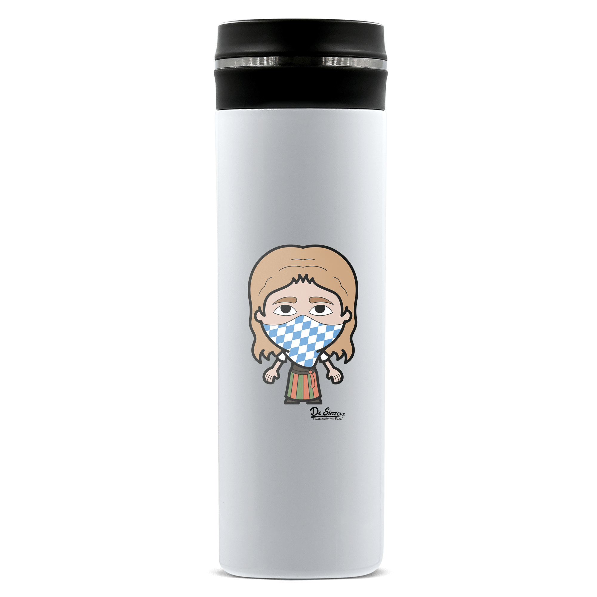 Die Sinzerin Bayrisches Mundtuch Edelstahl Thermoflasche 450ml Weiss Geigelstein Front