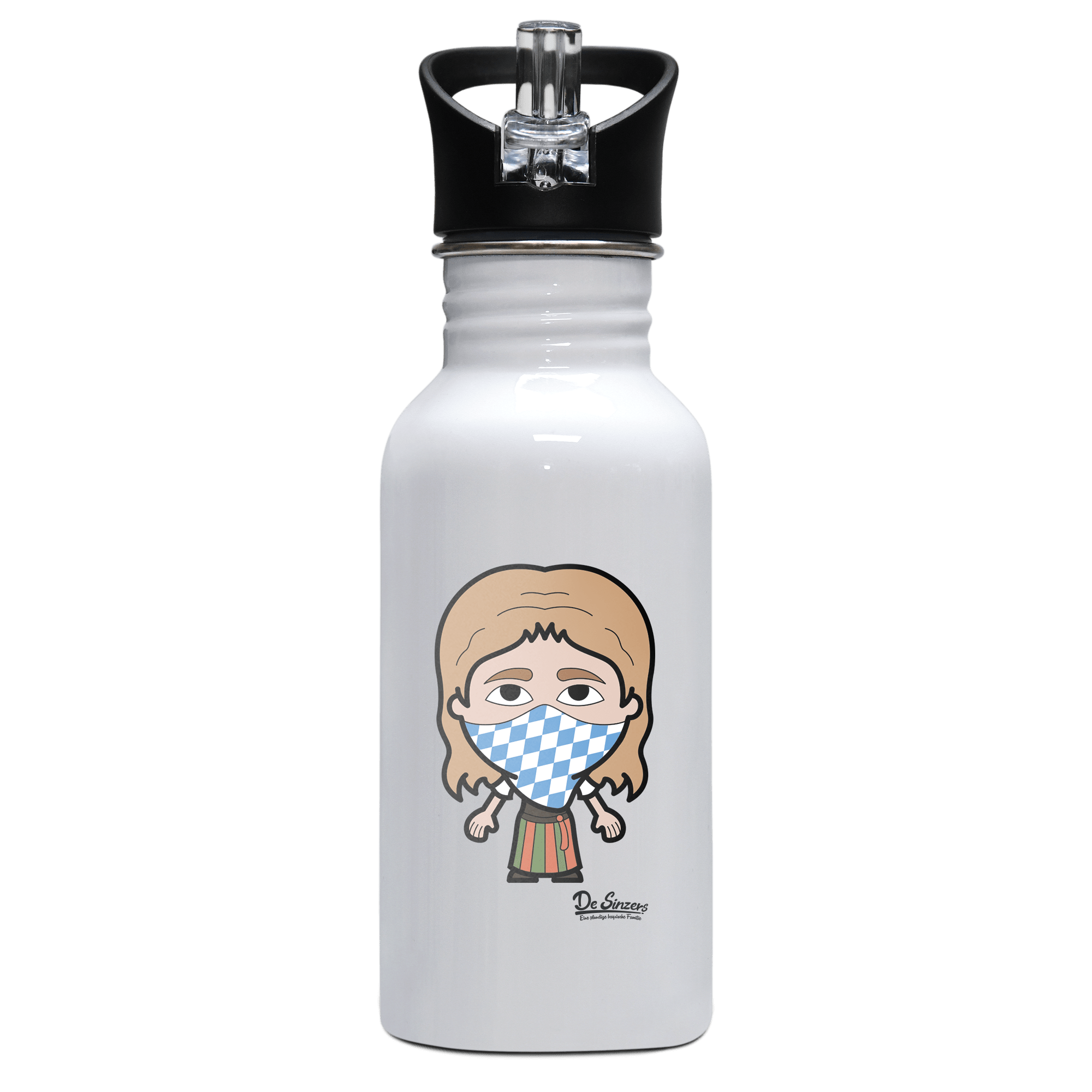 Die Sinzerin Bayrisches Mundtuch Edelstahl Trinkflasche mit klappbarem Mundstueck 500ml Weiss Rotwan
